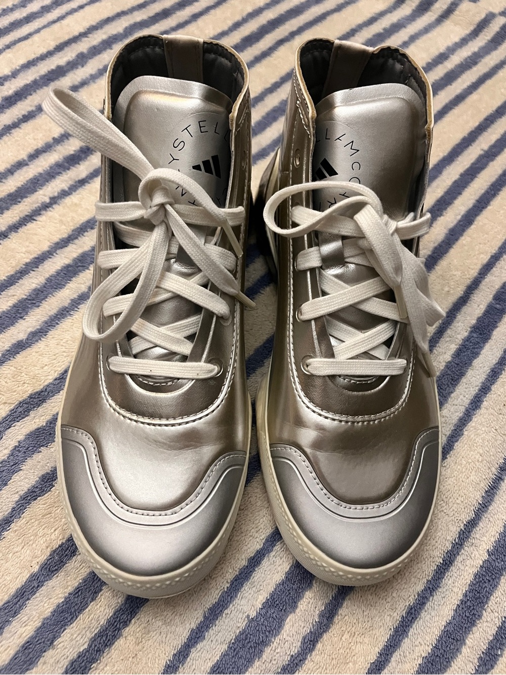 Stella McCartney Metallic Silver High-Top Sneakers
